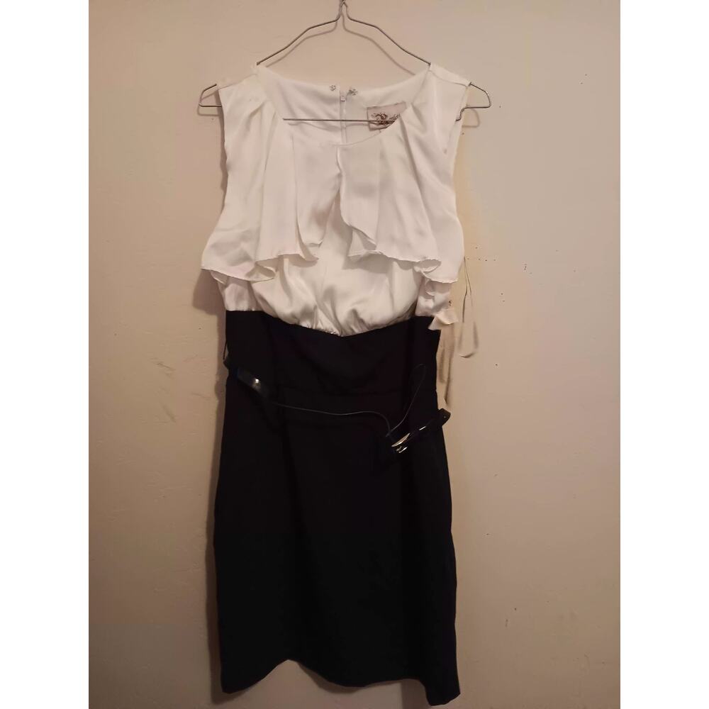 Roulette Dress, Womens Size 8, Ruffle, Ivory & Black, Belted, NWT